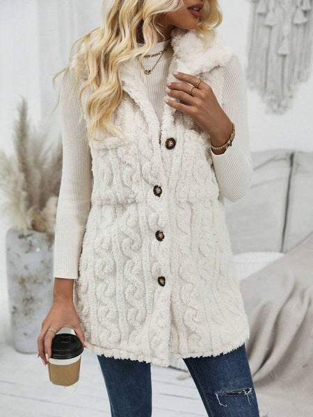 Fuzzy Button Up Vest Coat