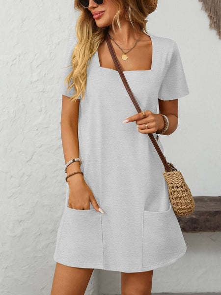 Square Neck Short Sleeve Mini Dress