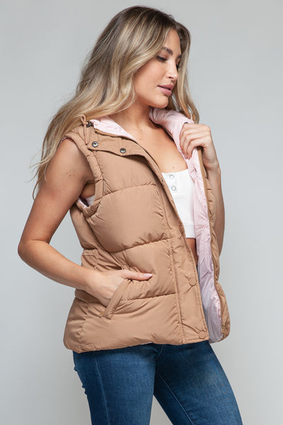 Snap and Zip Closure Hooded Vest