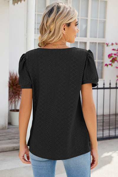 Eyelet Puff Sleeve T-Shirt