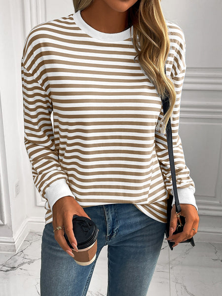 Striped Round Neck Long Sleeve Sweatshirt