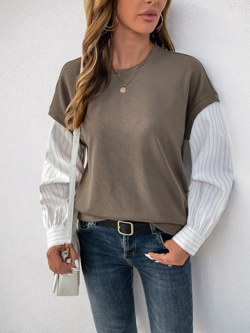 Round Neck Striped Sleeve Sweatshirt