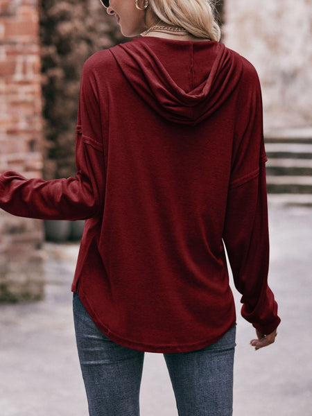 Drawstring Drop Shoulder Long Sleeve Hoodie