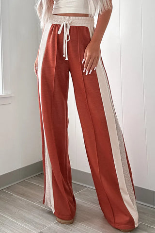 Drawstring Contrast Wide Leg Pants