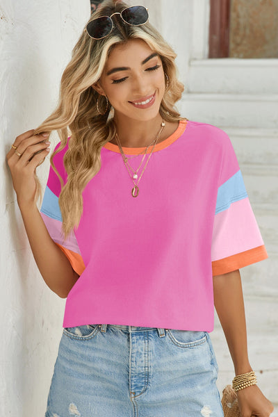 Lovelet Color Block Round Neck Half Sleeve T-Shirt