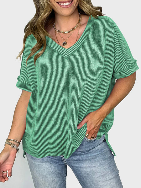 Texture V-Neck Half Sleeve T-Shirt