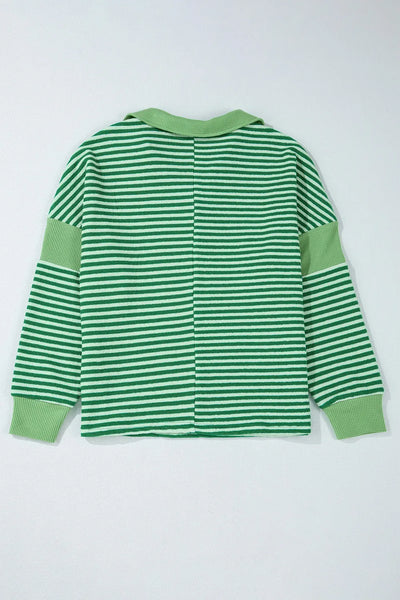 Striped Johnny Collar Long Sleeve