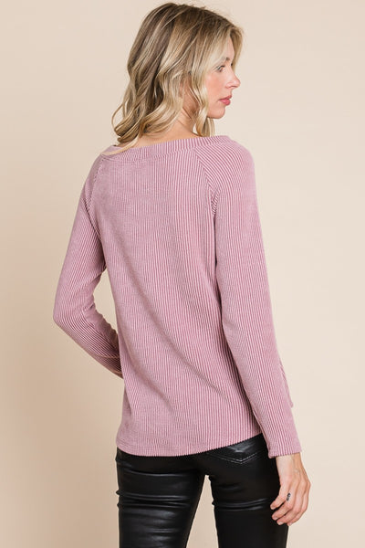 Rib Texture Boat Neck Top