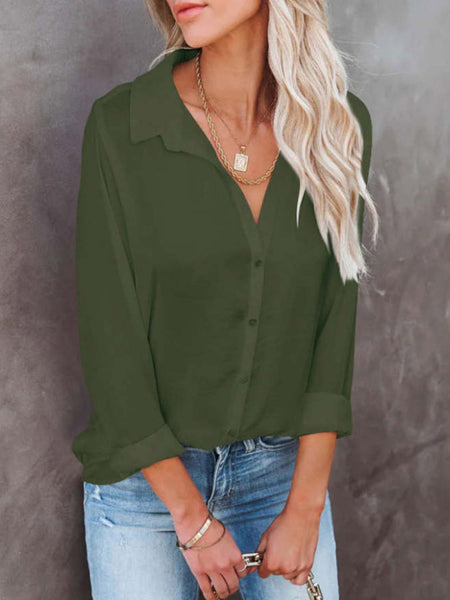 Button Down Collared Neck Long Sleeve Shirt