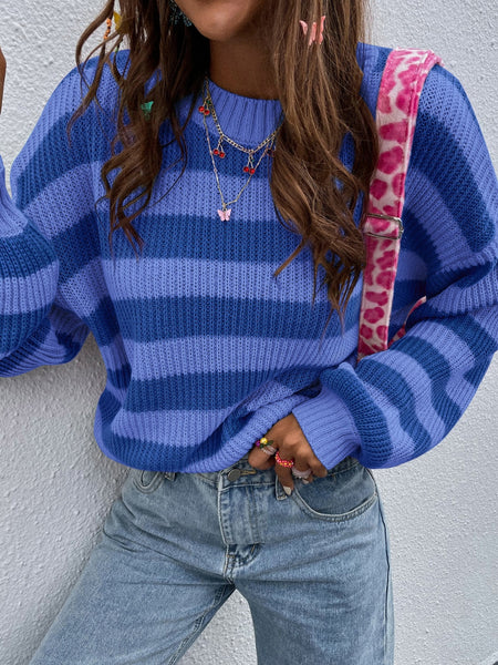 Striped Round Neck Long Sleeve Sweater