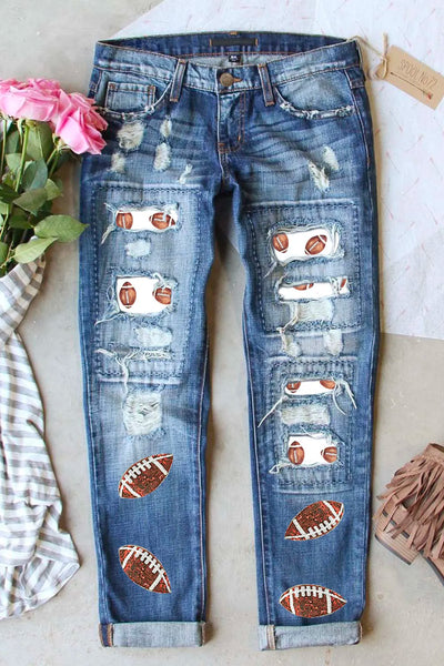 Distressed Football Straight Jeans