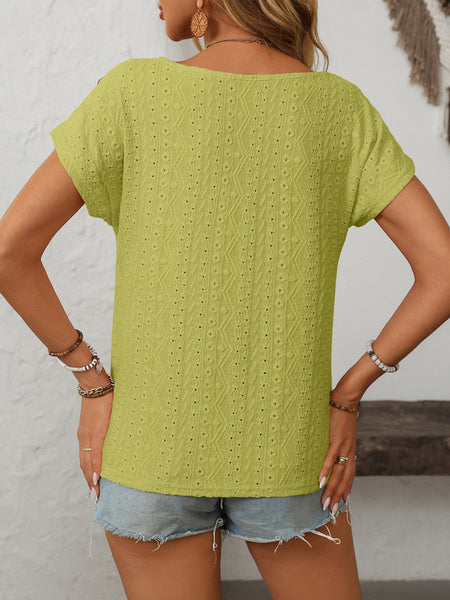 Eyelet Round Neck Short Sleeve Top