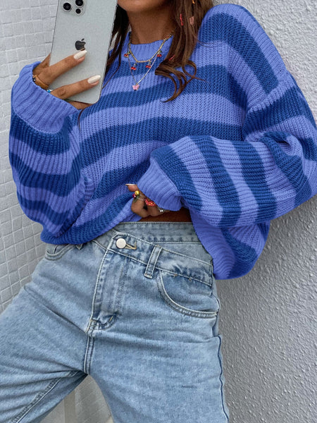 Striped Round Neck Long Sleeve Sweater