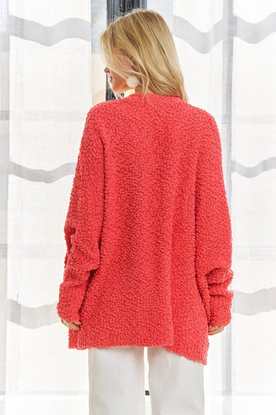 Popcorn Knit Open Front Long Sleeve Cardigan