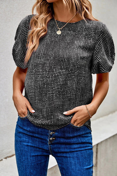 Printed Round Neck Short Sleeve Blouse