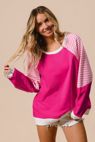 Striped Round Neck Long Sleeve Sweatshirt