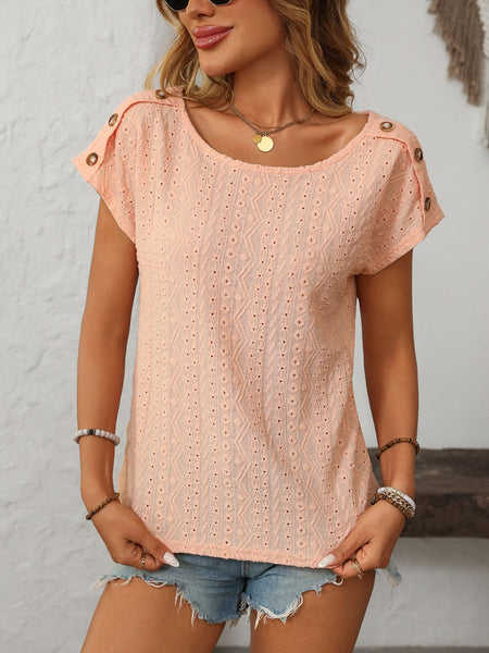 Eyelet Round Neck Short Sleeve Top