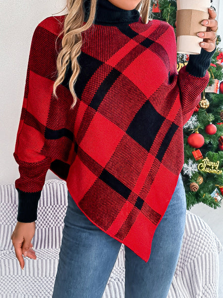 Plaid Turtleneck Sleeve Sweater