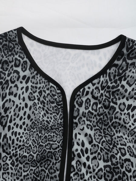 Leopard Open Front Long Sleeve Jacket