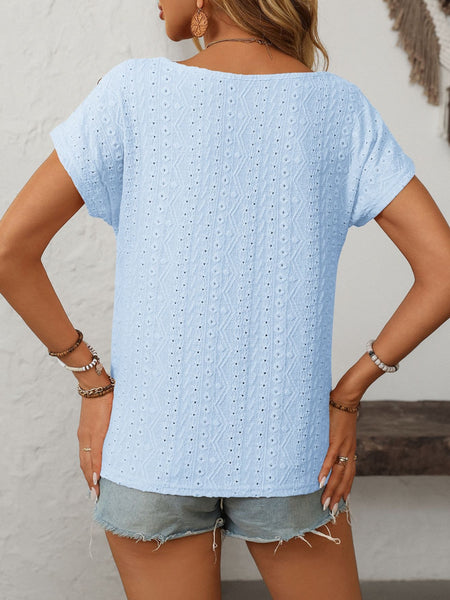 Eyelet Round Neck Short Sleeve Top