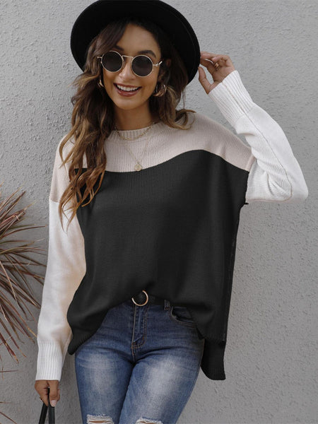 Color Block Round Neck Sweater