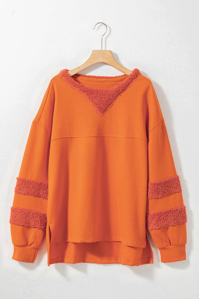 High-Low Round Neck Long Sleeve Sweatshirt