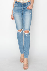 High Rise Knee Distressed Skinny Jeans