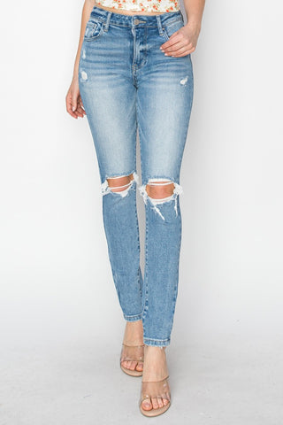 High Rise Knee Distressed Skinny Jeans