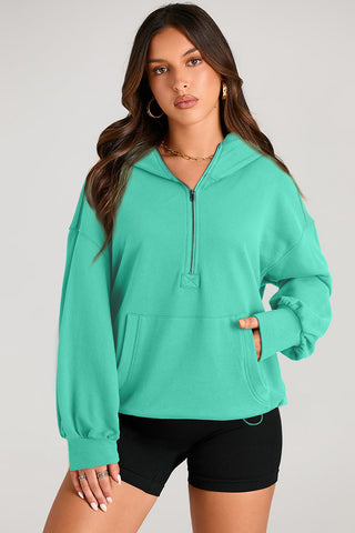 Pocketed Half Zip Long Sleeve Hoodie