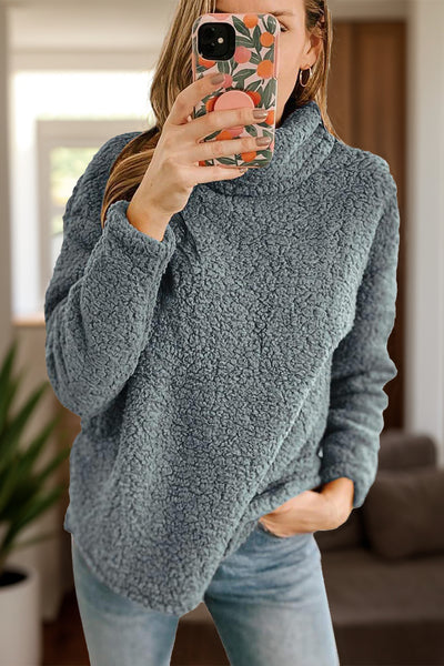 Fuzzy Turtleneck Long Sleeve Sweatshirt