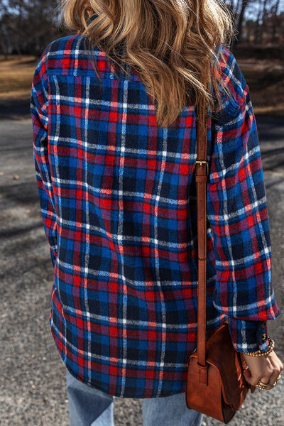 Pocketed Plaid Collared Neck Long Sleeve Shacket