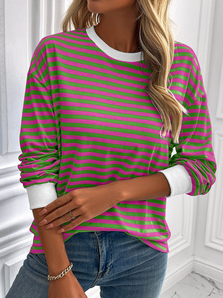 Striped Round Neck Long Sleeve Sweatshirt