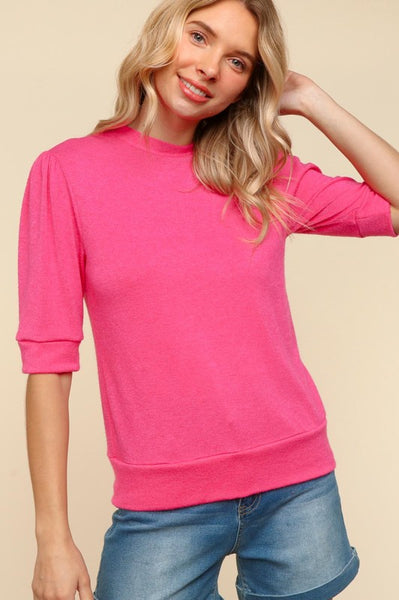 Tied Back Mock Neck Half Sleeve Knit Top