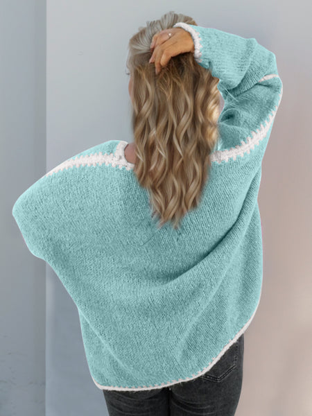 Contrast Open Front Dropped Shoulder Cardigan