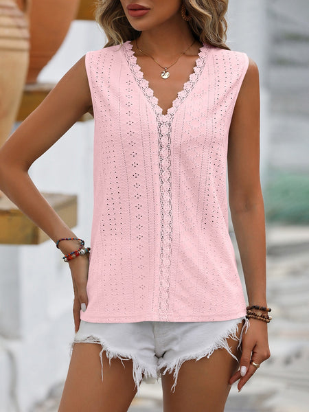 Lace Detail Eyelet V-Neck Tank