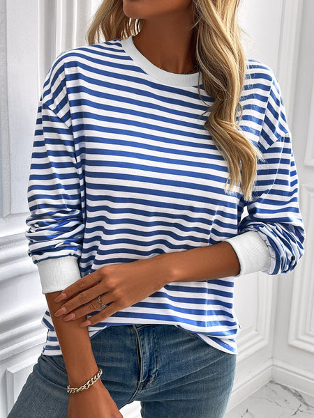 Striped Round Neck Long Sleeve Sweatshirt