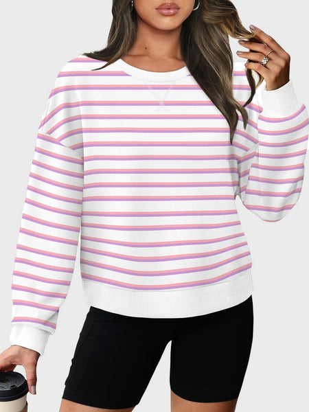 Striped Round Neck Long Sleeve Sweatshirt