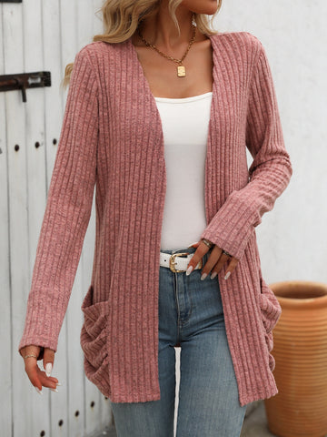 Open Front Long Sleeve Ribbed Cardigan