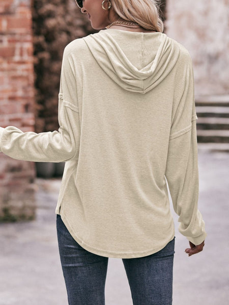 Drawstring Drop Shoulder Long Sleeve Hoodie