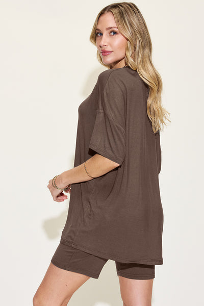 V-Neck Drop Shoulder T-Shirt and Shorts Set