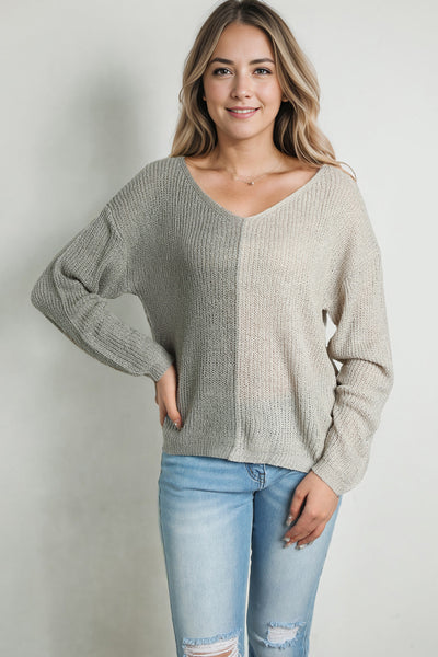 Contrast Color V-Neck Long Sleeve Sweater