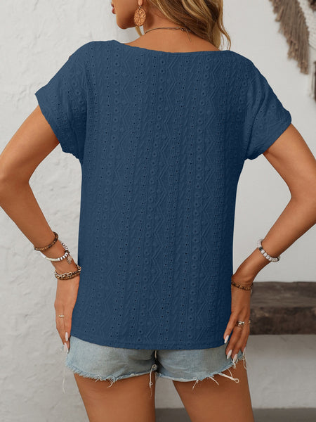 Eyelet Round Neck Short Sleeve Top