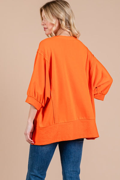 Side Slit Drop Shoulder Puff Sleeve Sweatshirt
