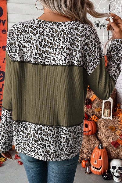 Leopard Waffle-knit Long Sleeve T-Shirt