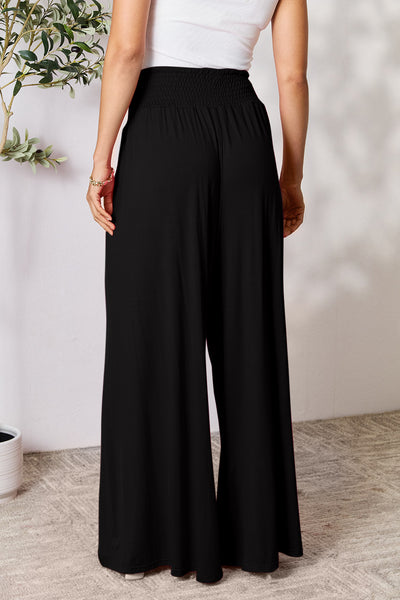 Smocked Wide Waistband Wide Leg Pants