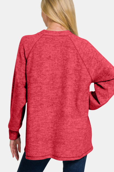 Full Size Brushed Melange Hacci High-Low Sweater