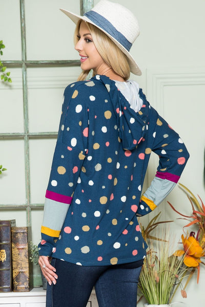 Polka Dot Drawstring Hoodie