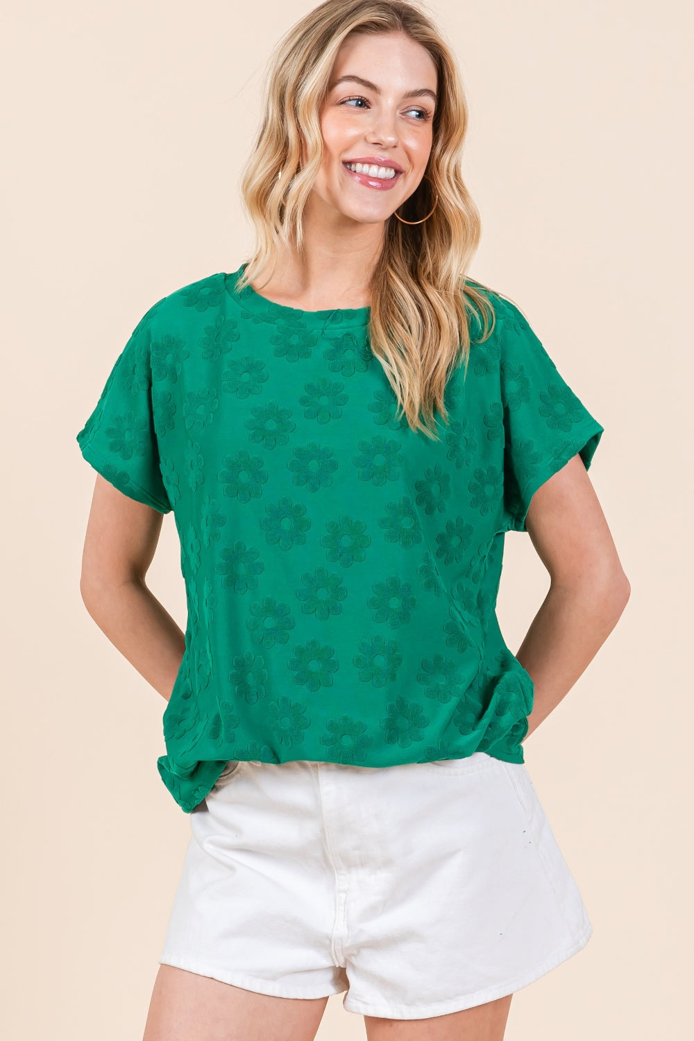 Textured Floral Pattern Short Sleeve T-Shirt