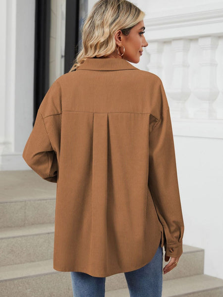 Button Up Dropped Shoulder Long Sleeve Outerwear