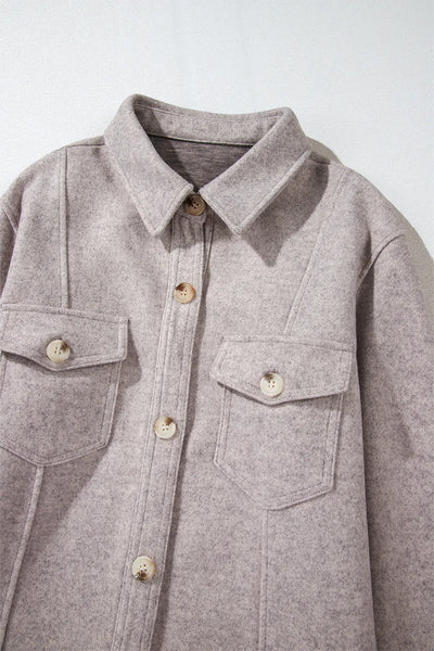 Button Up Collared Neck Long Sleeve Jacket